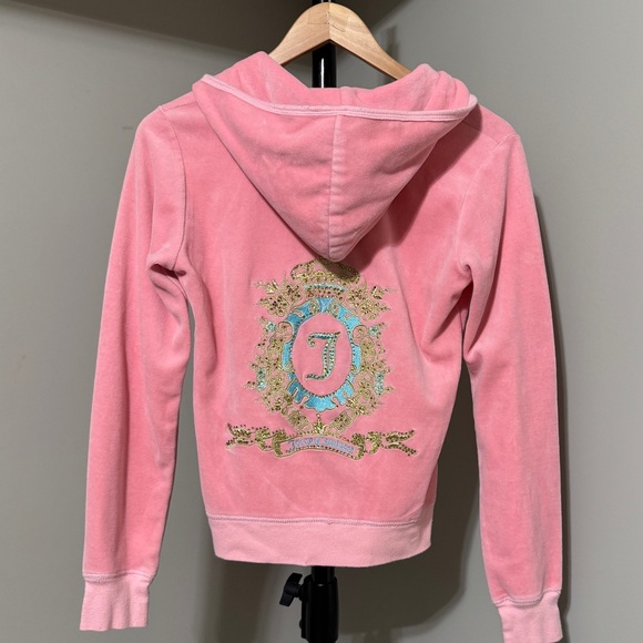 Juicy Couture Tops - Sz L Juicy Couture Zip Hoodie Pink Rhinestone